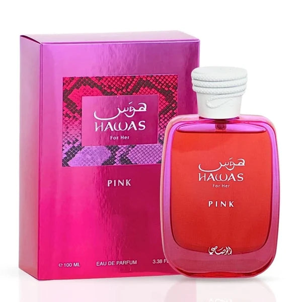 Hawas Pink For Her Eau de Parfum 3.38 oz – Golden Marshmallow, Cotton Candy & Neroli